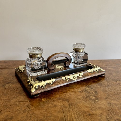 Fantastic Quality Antique Victorian Burr Walnut Brass Mounted Desk Set