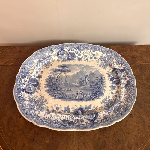 Large Antique Blue & White Meat Platter