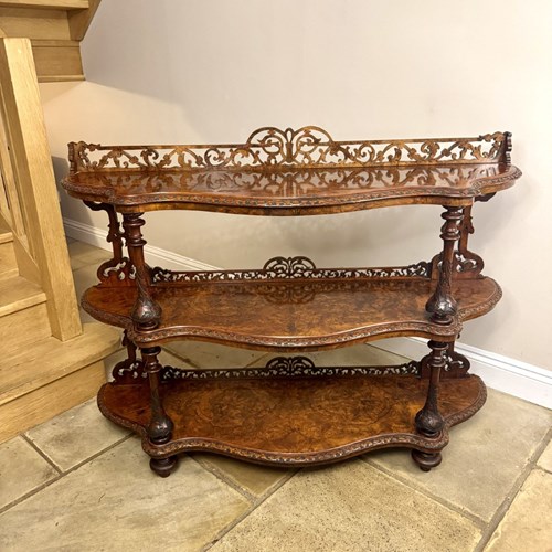 Fine Quality Antique Victorian Figured Walnut Three Tier Whatnot