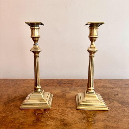 Quality Pair Of Antique Regency Brass Candlesticks