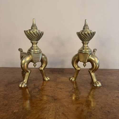 Quality Pair Of Antique Victorian Brass Fire Dogs 