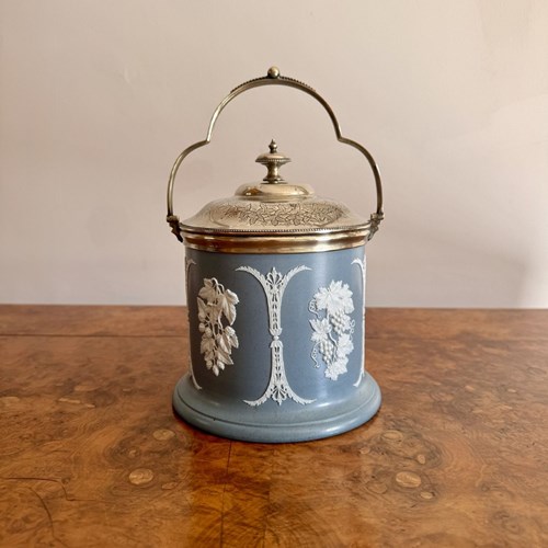Quality Antique Victorian Jasperware Biscuit Barrel 