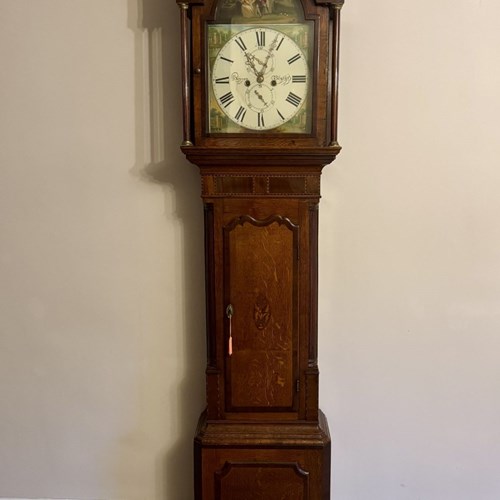 Quality Antique George III Oak And Mahogany Banded Long Case Clock 