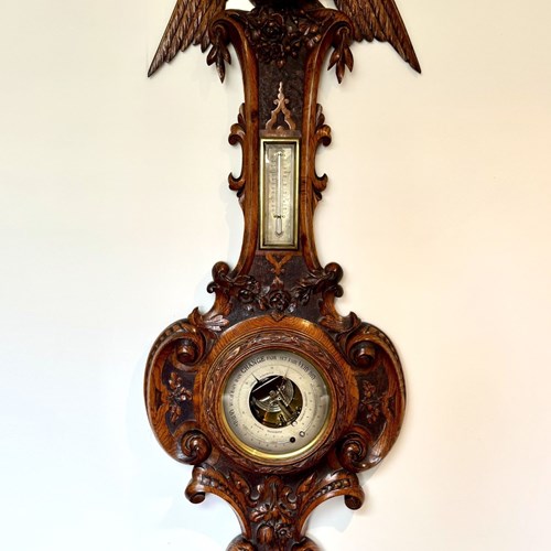 Outstanding Quality Antique Victorian Carved Oak Barometer 