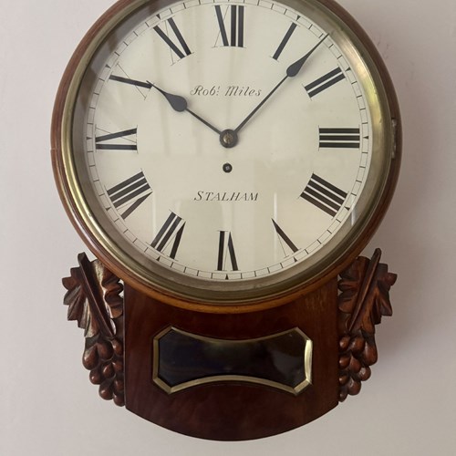 Wonderful Quality Antique 19Th Century Mahogany Drop Dial Wall Clock 
