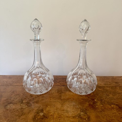 Lovely Quality Pair Of Antique Edwardian Glass Decanters 