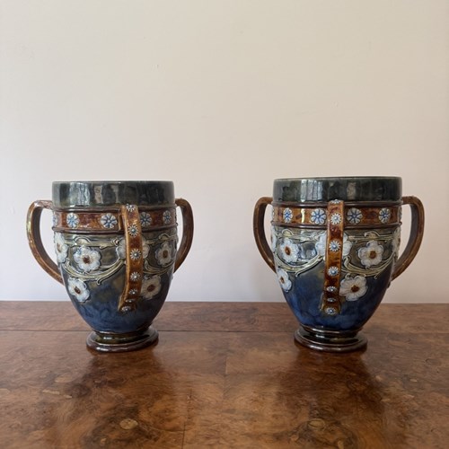 Fantastic Quality Pair Of Antique Royal Doulton Loving Cups 