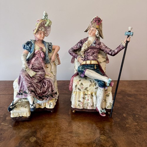 Unusual Fine Quality Pair Of Antique Victorian Musical Figures 