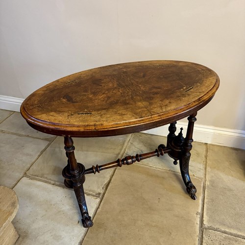 Fine Quality Antique Victorian Burr Walnut Inlaid Oval Occasional Table 