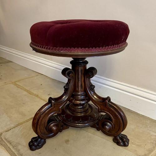 Fantastic Quality Antique Victorian Carved Walnut Revolving Piano Stool
