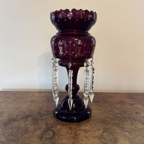 Beautiful Quality Large Antique Victorian Ruby Glass Lustre 