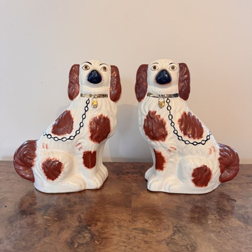 Attractive Pair Of Antique Victorian Staffordshire Dogs 