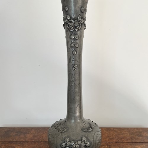 Large Antique 19Th Century French Quality Pewter Vase 