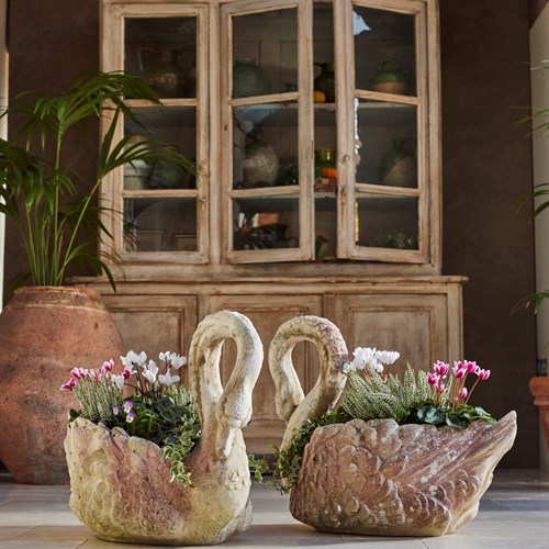 Pair Of Swan Planters