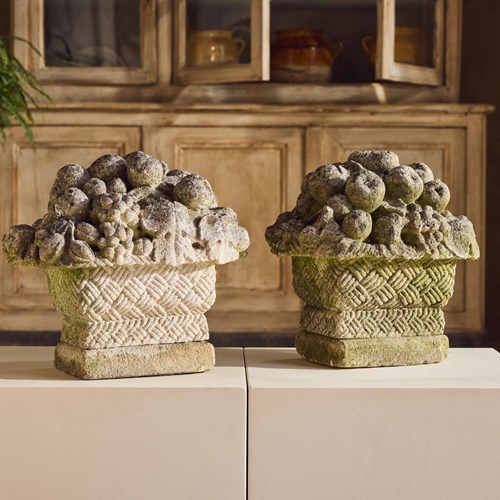 18Th Century Carved Stone Fruit Baskets