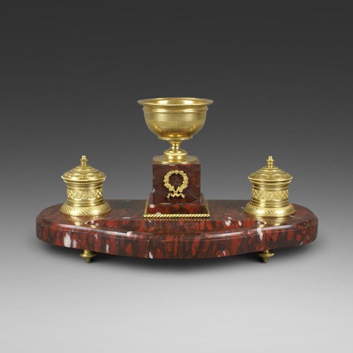 A French Marble And Ormolu Ink Stand