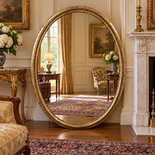 A Very Large 19Th Century Oval Mirror