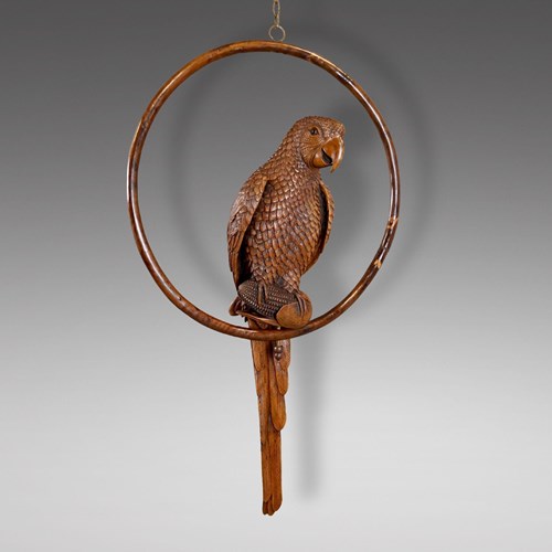 An Exceptional & Rare Black Forest Carved Parrot