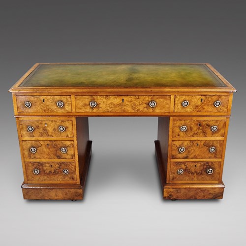 A Victorian Burr Walnut Pedestal Desk