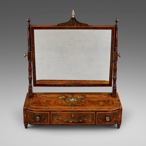 A Superb Mahogany & Decorated Toilet Mirror