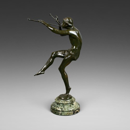 A Bronze Figure Of A Flute Player By E. Piron