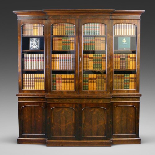 A Fine Quality Victorian Rosewood Breakfront Bookcase