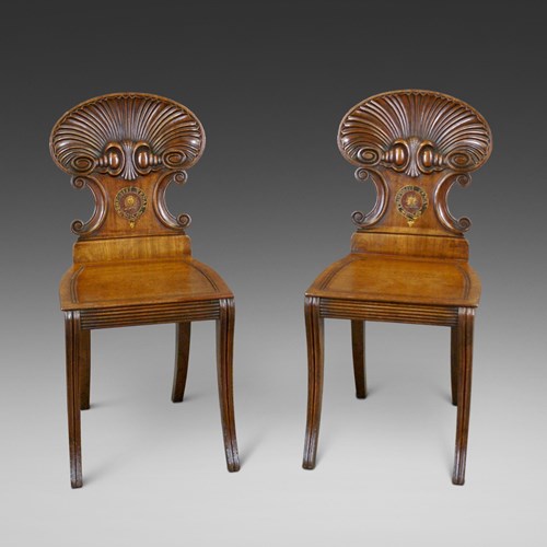 An Outstanding Pair Of Gillows Shell Back Hall Chairs