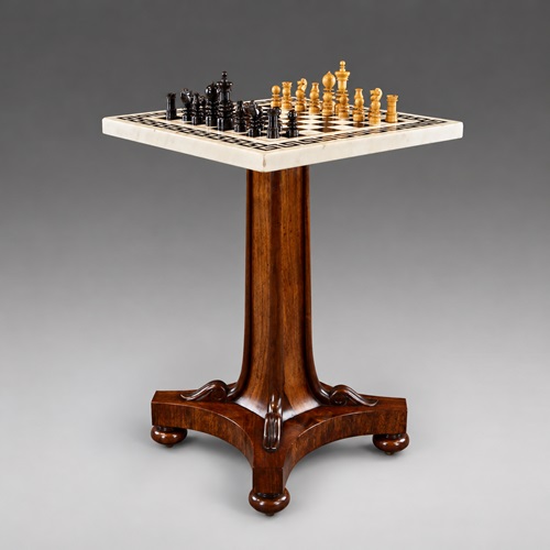 Late Regency Rosewood And Marble Chess Table