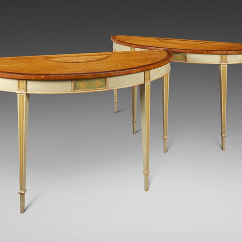A Large Pair Of Satinwood & Painted Console Tables