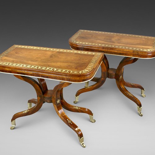 A Fine Pair Regency Rosewood Card Tables Attributed To George Oakley