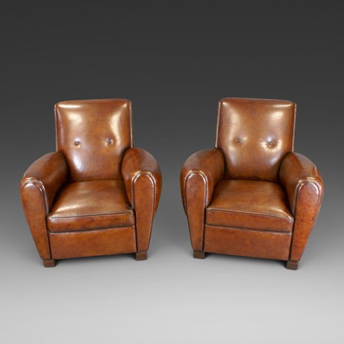 A Pair French Of Art Deco Club Chairs