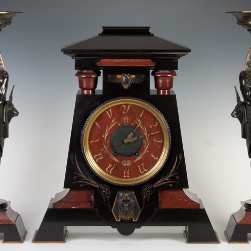 Large Egyptian Revival Clock Set