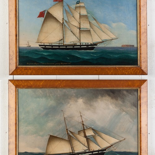 A Fine Pair Of Ship’S Portraits Of The Brigantine 