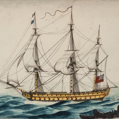 Fine Prisoner Of War Watercolour Ship Of The Line