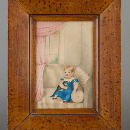 Charming Regency Painting Child With Her Pet Cat