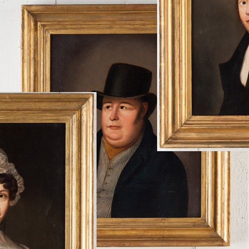 Charming Family Of Three In Original Gilded Frames