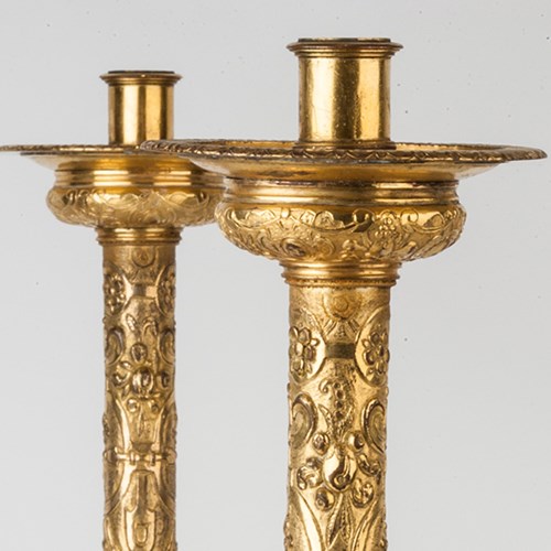 A Bishop's Gilded Candlesticks, Italian 1700