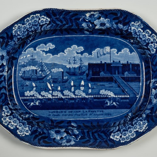 Blue & White Printed Platter Lafayette At New York