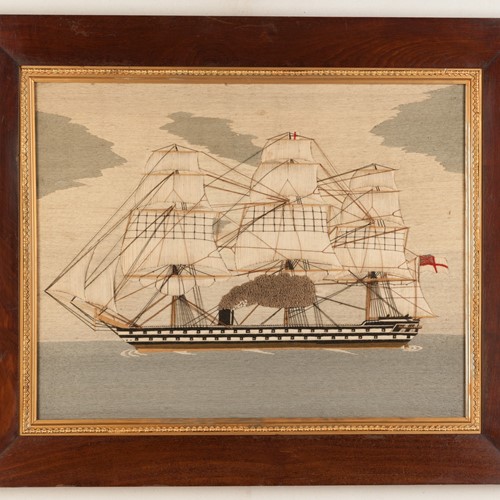 Sailormade Woolwork Picture of a Ship of the Line