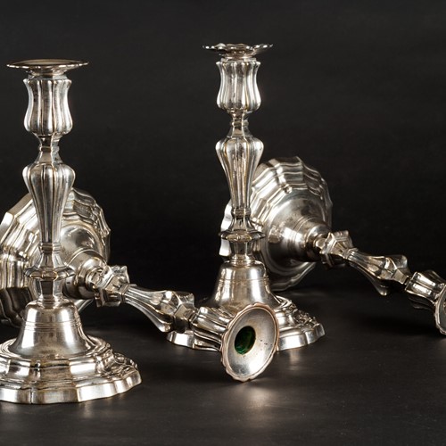 Set Of Four French Plate Louis XV Candlesticks