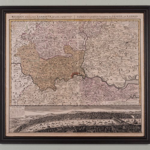 Framed View And Map Of London 1741