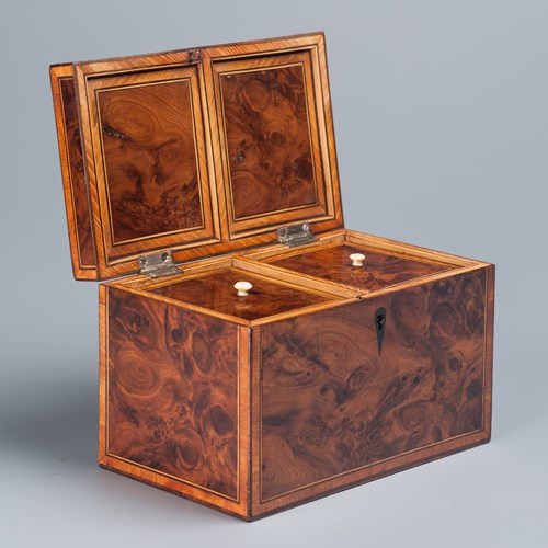 Burr Yew Wood Tea Caddy 