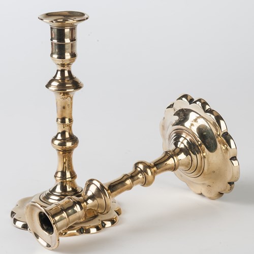 George II Lobed-Base Brass Candlesticks