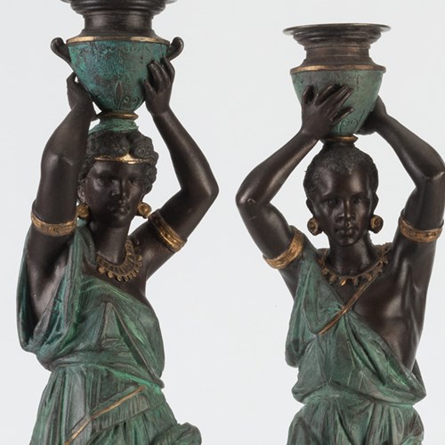 Cold-Painted Figural Candlesticks