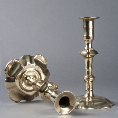 George II Petal-Based Brass Candlesticks