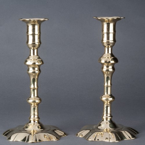 Ruffle-Based Georgian Brass Candlesticks 