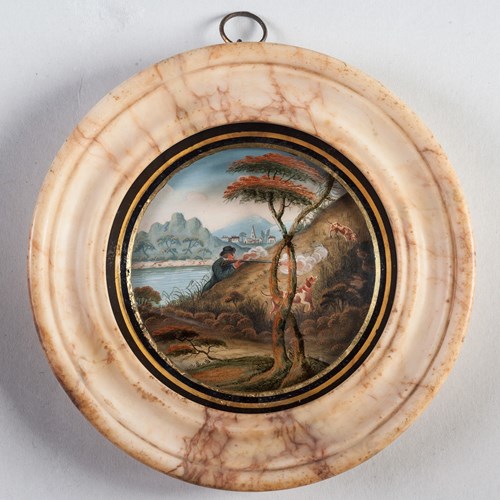 Alabaster Framed Sporting Scene