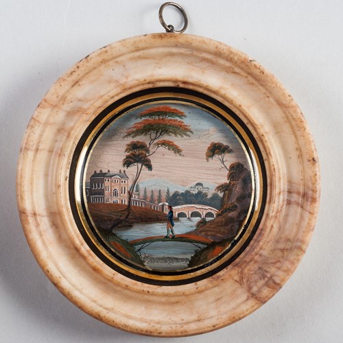 Alabaster Framed Country House Scene