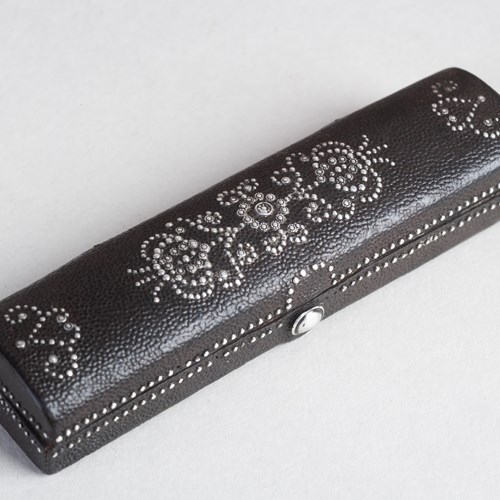 Silver And Pique On Leather Toothpick Case