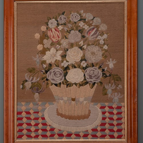 Wool Work Basket Of Flowers